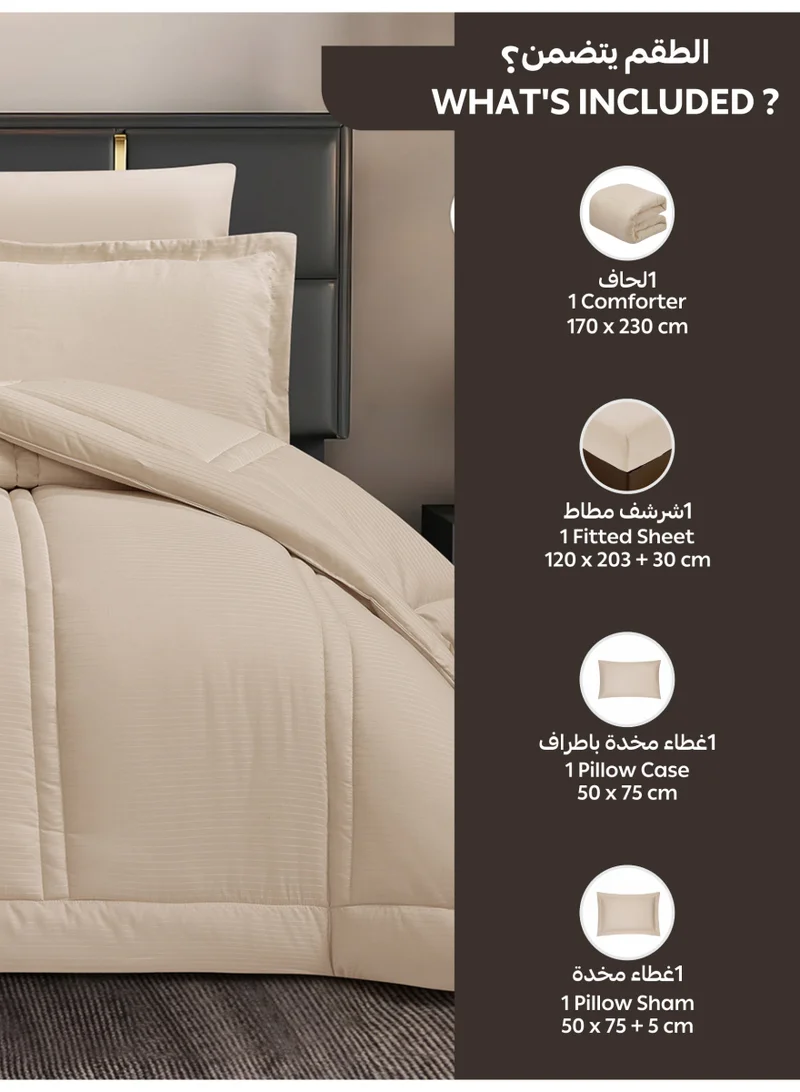Donetella Bedding Comforter Set Single  Size, 4-Pcs Bed Set Fits 120x200 Cms -Hotel Striped  Bedding Set-All Season- Brushed Microfiber (طقم مفرش سرير فندقي)