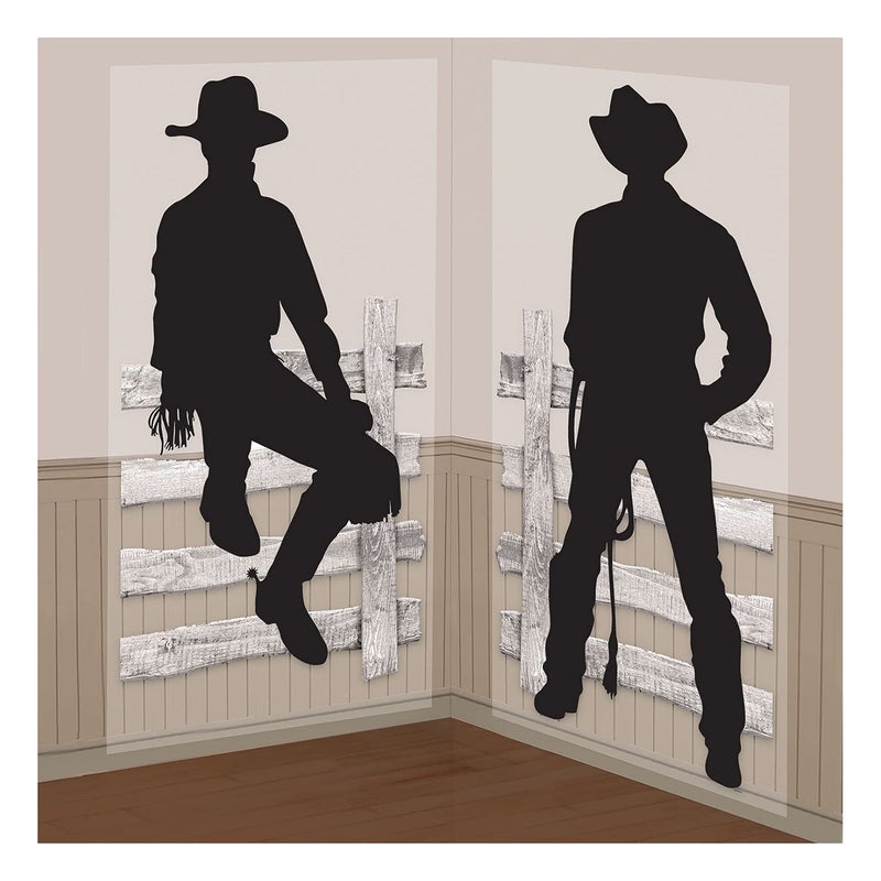 Amscan Black Silhouette Cowboys Scene Scetter Add-Ons - 65" x 33.5" (Pack of 2) - Easy-to-Install Plastic Backdrops for Western Themed Parties and Events - Image 2