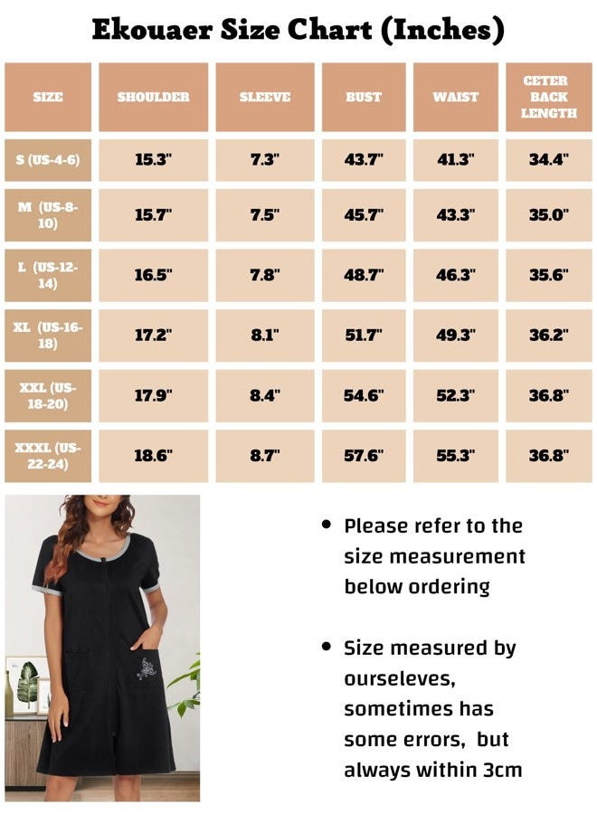 Ekouaer Women Zipper Front House Coat Short Sleeves Robe Zip Up Bathrobes Short Nightgown with Pockets S-3XL - Image 5