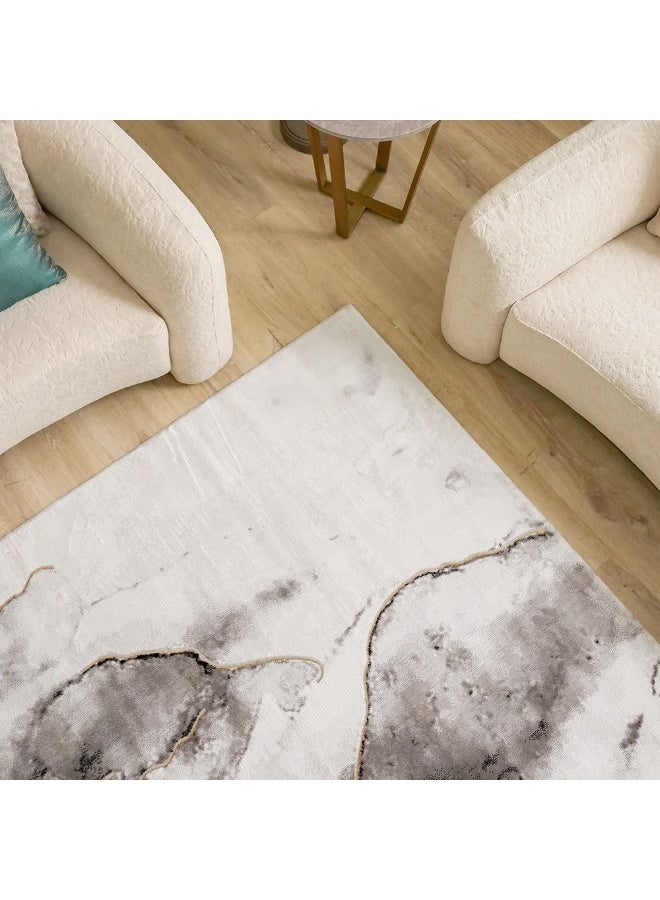 DANUBE HOME Galeria Lux Modern Rug | Washable Modern Rugs Style | Polypropylene + Polyester Area Rug Floor Covering | Indoor Carpet For Living Room Dining Bedroom 160x230cm-Grey White-231300472290 - Image 1