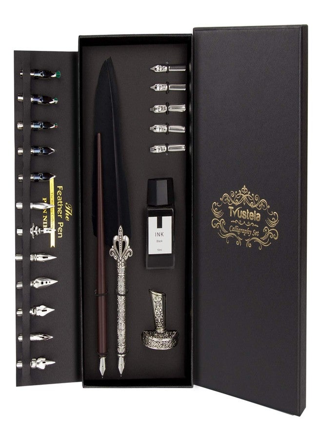 Trustela Calligraphy Set for Beginners, Wooden Dip Pen, Feather Quill, 19 Nibs, Ink Set, Gift Box - Image 1
