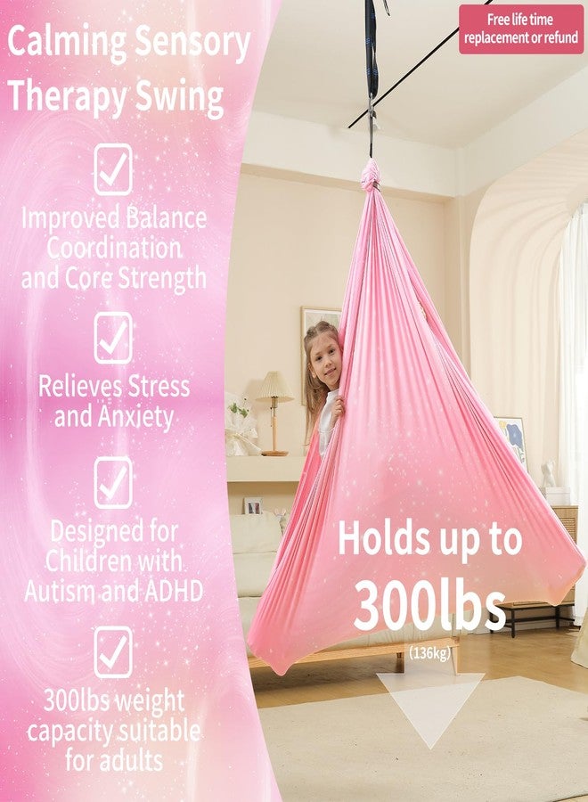 WUBOTIYU Sensory Swing for Kids Indoor & Outdoor Double Layer Therapy Cuddle Swing Hammock Chair with 360° Swivel Hanger Kit Adjustable Swing for Child and Adult with Aspergers Autism ADHD (Pink) - Image 2