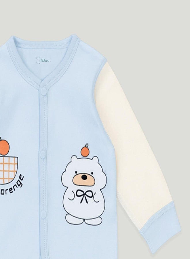 Kidbea® Unisex Baby Pajama Set | Soft Cotton Blue Shirt & Pants with Cute & Orange Print | Warm & Cozy Sleepwear (Blue, 0-3 Months) - Image 5