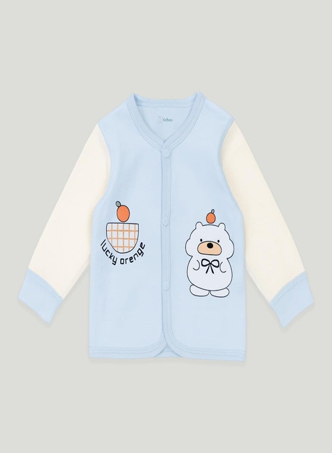 Kidbea® Unisex Baby Pajama Set | Soft Cotton Blue Shirt & Pants with Cute & Orange Print | Warm & Cozy Sleepwear (Blue, 0-3 Months) - Image 3