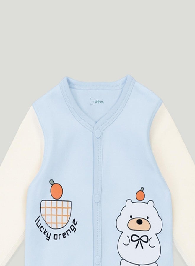 Kidbea® Unisex Baby Pajama Set | Soft Cotton Blue Shirt & Pants with Cute & Orange Print | Warm & Cozy Sleepwear (Blue, 0-3 Months) - Image 4