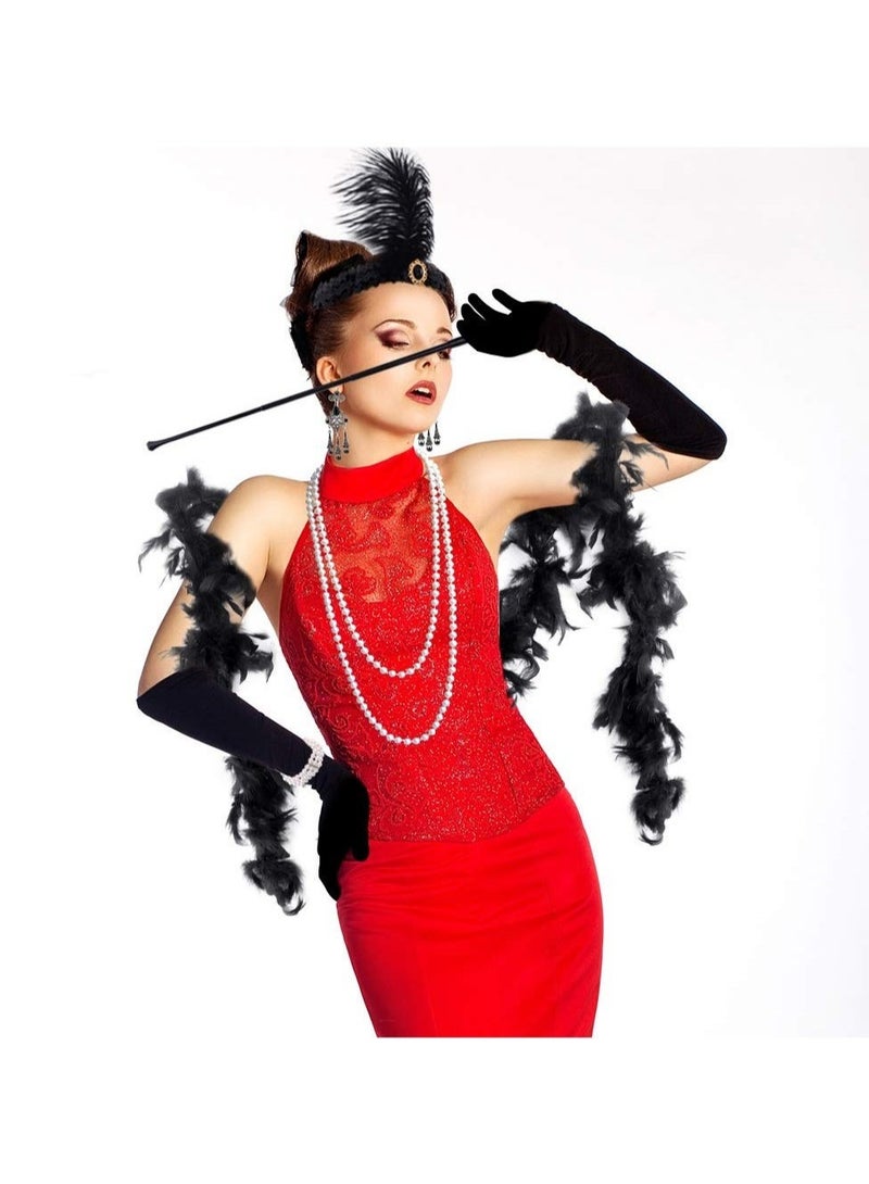 كابتن تيك Great Gatsby Accessories Set Flapper for Women Headpiece Headband Earrings Pearl Necklace Gloves Holder Silver - Image 2