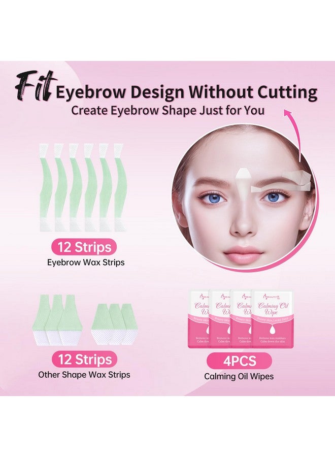 Beauty7 Facial Wax Strips Hair Removal Eyebrow Wax Strips Kit Fit Wax Strips Eyebrow Shaper at Home Waxing 24 Strips 4 Calming Oil Wipes for Sensitive All Skin Types for Women - Image 2