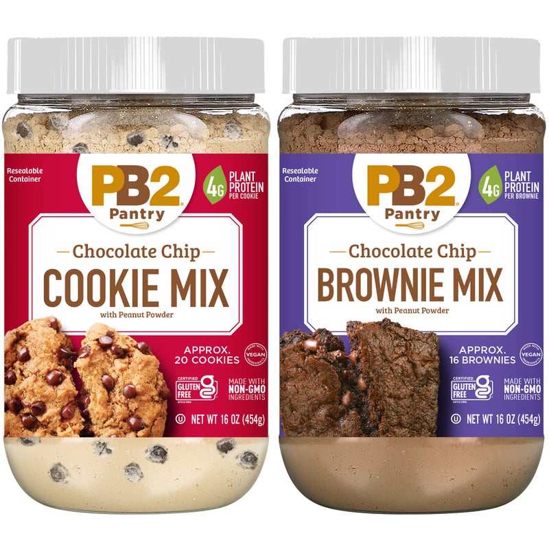 PB2 Pantry Chocolate Chip Cookie and Brownie Mix, Gluten Free, Non-GMO, 4g Protein Per Cookie, Vegan (2 Jars - 16 Oz Each) - Image 1