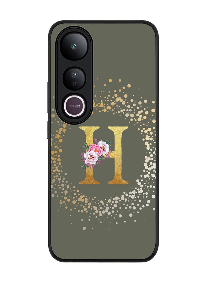 Stylizedd For vivo V50 Lite Case,Slim fit Camera Protection, Shockproof Thin Phone cover  - Custom Monogram Floral - H  (Olive Green )