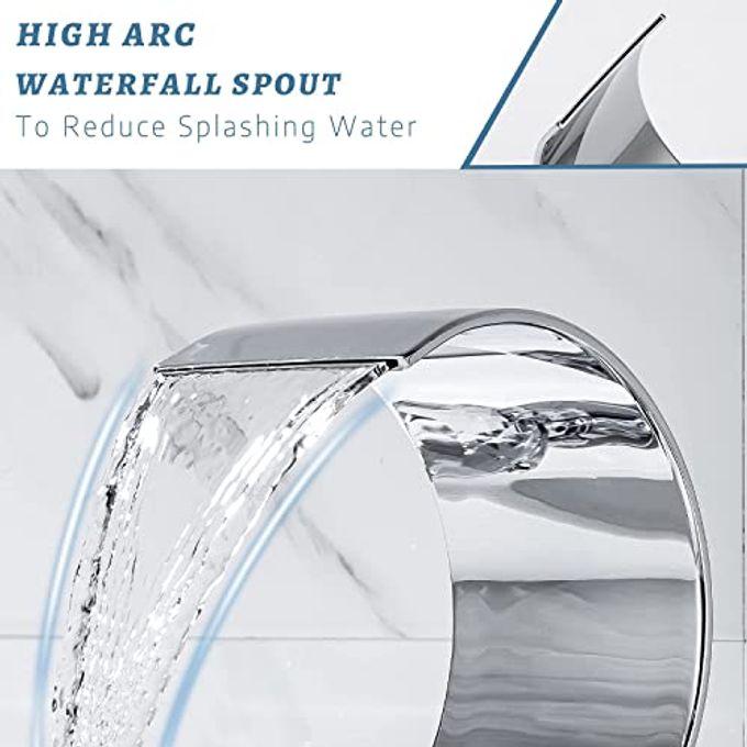 AZOS Waterfall Bathtub Faucet Set With Hand Shower Widespread Roman Tub Faucet Set 5 Hole Tub Filler Faucet Deck Mounted Roman Bathtub Faucet With Sprayer, Chrome - Image 2