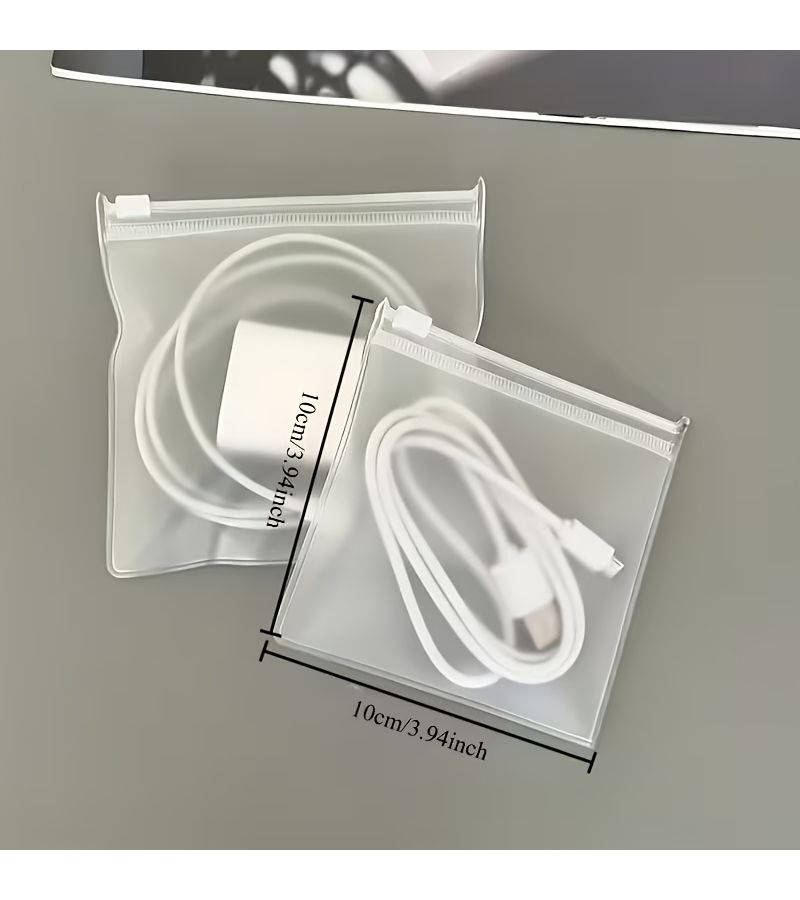 8 Frosted Transparent EVA Reusable Storage Bags with Zipper for Cables and Chargers - Image 2