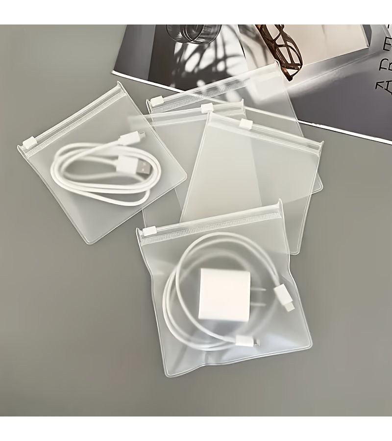 8 Frosted Transparent EVA Reusable Storage Bags with Zipper for Cables and Chargers - Image 1
