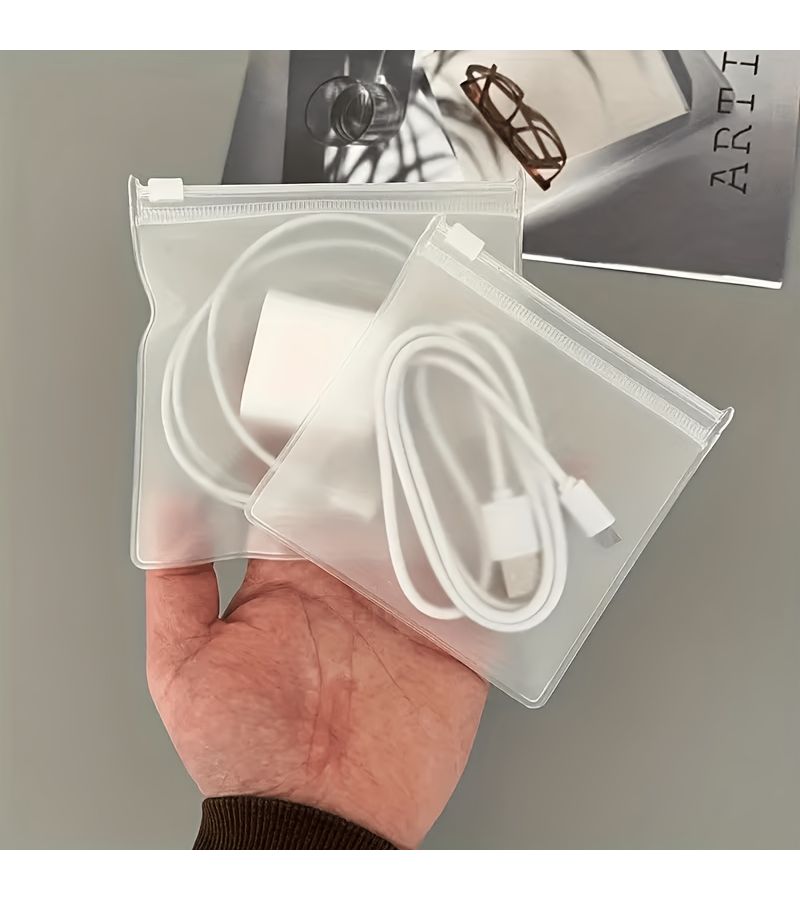 8 Frosted Transparent EVA Reusable Storage Bags with Zipper for Cables and Chargers - Image 3