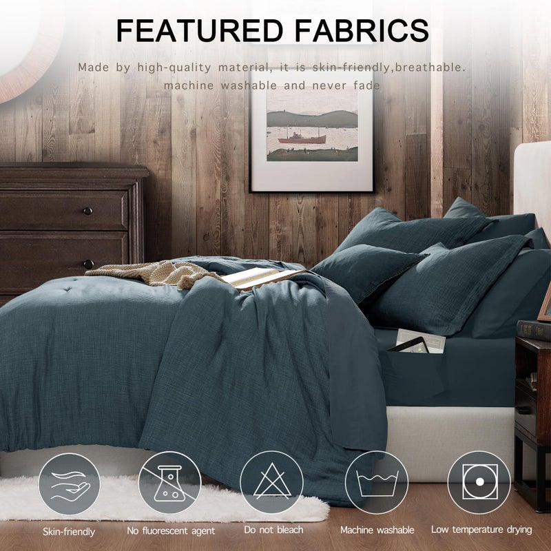 Geniospin King Size Comforter Set- 7 Piece Navy Blue Textured King Bedding Set, Soft Solid Bed in a Bag for All Season, King Comforter Set with Sheets(Navy Blue,102''x90'') - Image 3