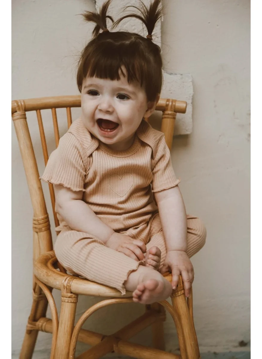 Ohlala Koala Heart Embroidered Ribbed Bodysuit - Tights Set