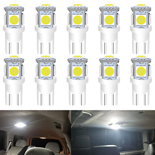 UNXMRFF 194 LED Bulb White 6000k, T10 LED Bulb Map lights, W5W 168 LED Bulb, 2825 Bulb 5050 Bright LED Chips 12V DC, 194 Replacement Bulbs for Car Dome Door Courtesy License Plate Lights, Pack of 10 - Image 1