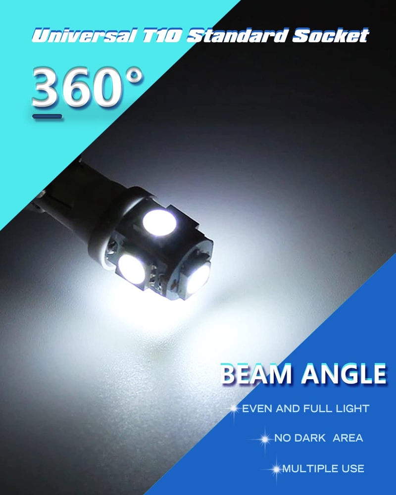 UNXMRFF 194 LED Bulb White 6000k, T10 LED Bulb Map lights, W5W 168 LED Bulb, 2825 Bulb 5050 Bright LED Chips 12V DC, 194 Replacement Bulbs for Car Dome Door Courtesy License Plate Lights, Pack of 10 - Image 5