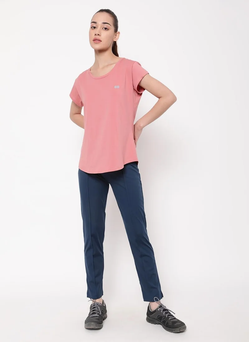 Clovia Clovia Comfort Fit Active T-shirt in Salmon Pink - Cotton