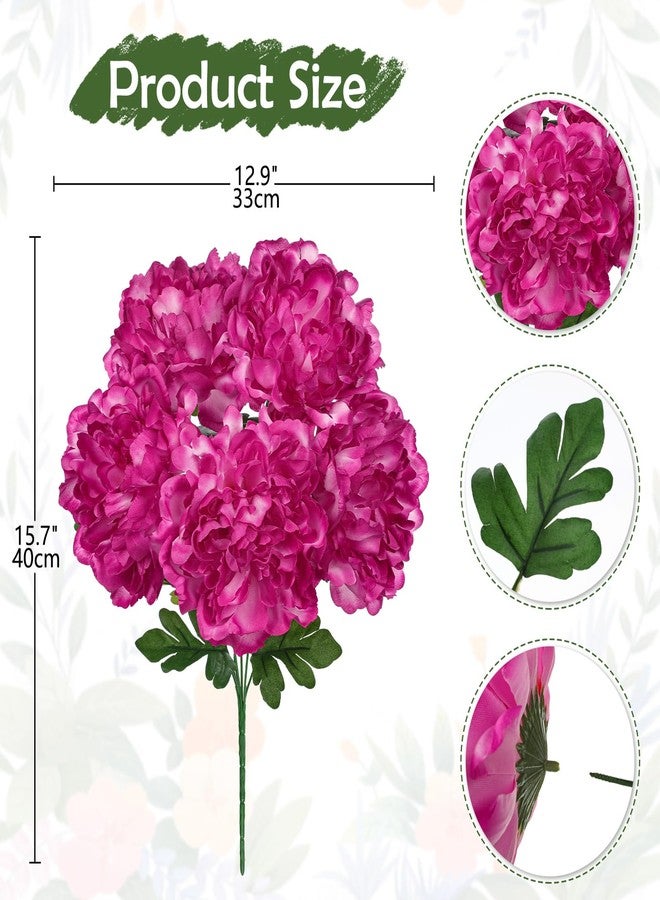 Briful Artificial Peony Flowers Bouquet 15.7" Faux Silk Peonies Floral Arrangement Fake Flower Stems for Home Office Wedding Party Table Vase Centerpiece Decor(Hot Pink) - Image 2