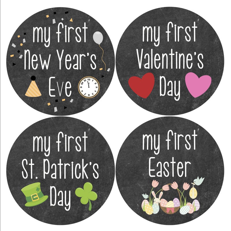Months In Motion My First Holiday Baby Stickers Milestone Christmas  Birthday  Halloween  Easter  Thanksgiving Baby Sticker Chalkboard - Image 2