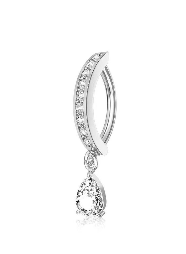 5pcs Silver Belly Ring Set Stainless Steel Water drop  Fashion Rhinestone studded Belly Piercing Button for Women holiday&dating & party & wedding  - Image 3
