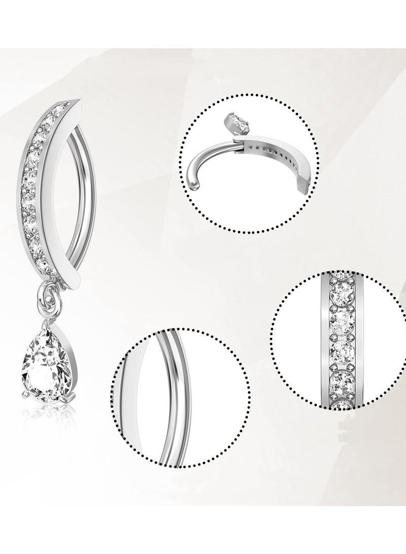 5pcs Silver Belly Ring Set Stainless Steel Water drop  Fashion Rhinestone studded Belly Piercing Button for Women holiday&dating & party & wedding  - Image 4