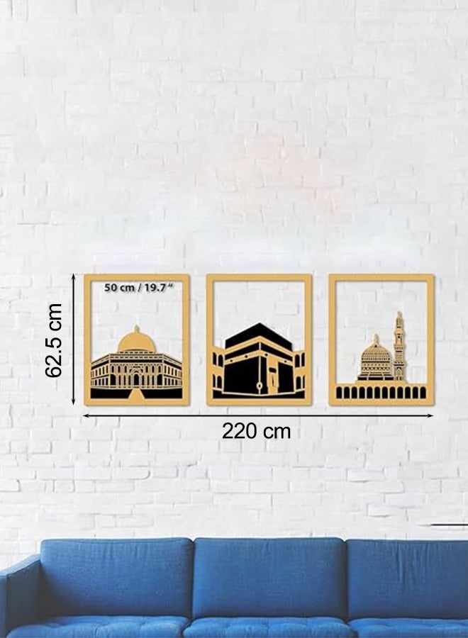 Eworld Elegant Silver Islamic Wall Art Set of Al Aqsa, Al-Haram and An-Nabawi Mosques, Wooden Acrylic Home Decor with Shiny Mirror Effect, Perfect for Ramadan, Stylish Decoration and Meaningful Muslim Gift. - Image 2