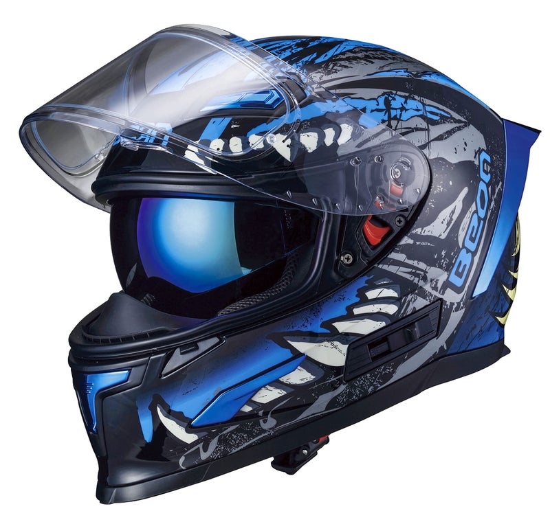 BEON Full Face Motorcycle Helmet, Street Bike Helmet with Clear&Tinted Visors and Multiple Vents, Motocross Casco DOT Approved for Adult Men Women, S-XL (L, Glossy Blue) - Image 1
