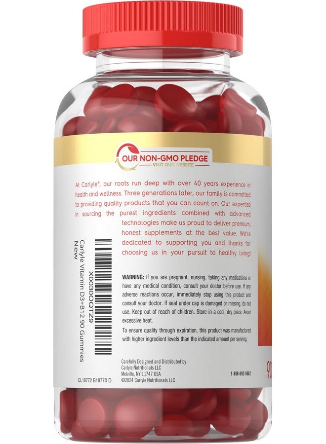 حلوى كارلايل بفيتامين د3 وفيتامين ب12 المركبة | 90 قطعة | تركيبة نباتية، خالية من الكائنات المعدلة وراثيًا، وخالية من الغلوتين | مكمل غذائي بنكهة الفراولة - Image 3