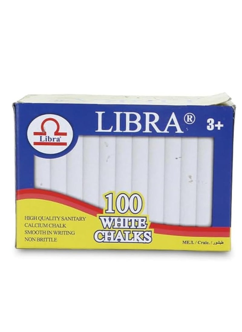 Libra - Dustless White Chalks |Smooth Writting Calcium Chalks Non Brittle 100 Pieces Box - Image 1