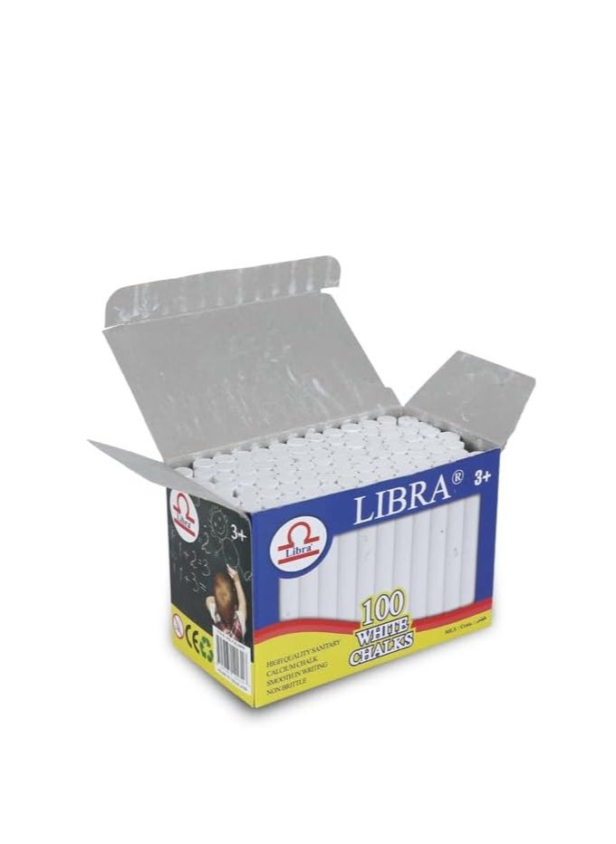 Libra - Dustless White Chalks |Smooth Writting Calcium Chalks Non Brittle 100 Pieces Box - Image 1