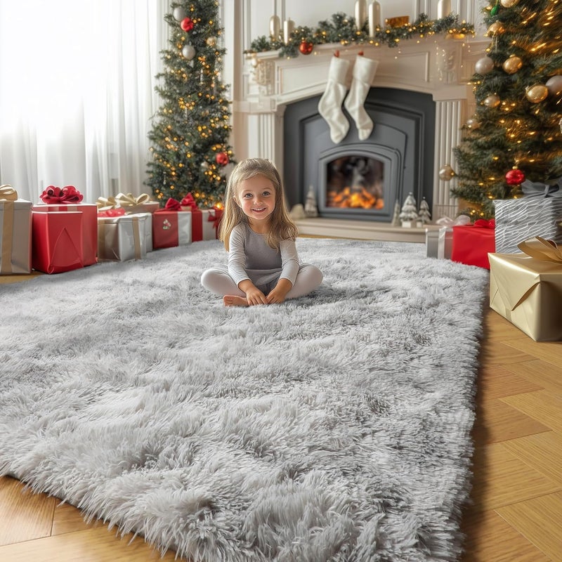 Amdrebio Tie-Dyed Light Grey Area Rugs for Bedroom, Fluffy Furry Rugs for Living Room, Modern Shag Throw Rug for Kids Room Decor, Shaggy Fuzzy Carpet, Indoor Plush Rug for Dorm Classroom, 4x6 Rug - Image 5