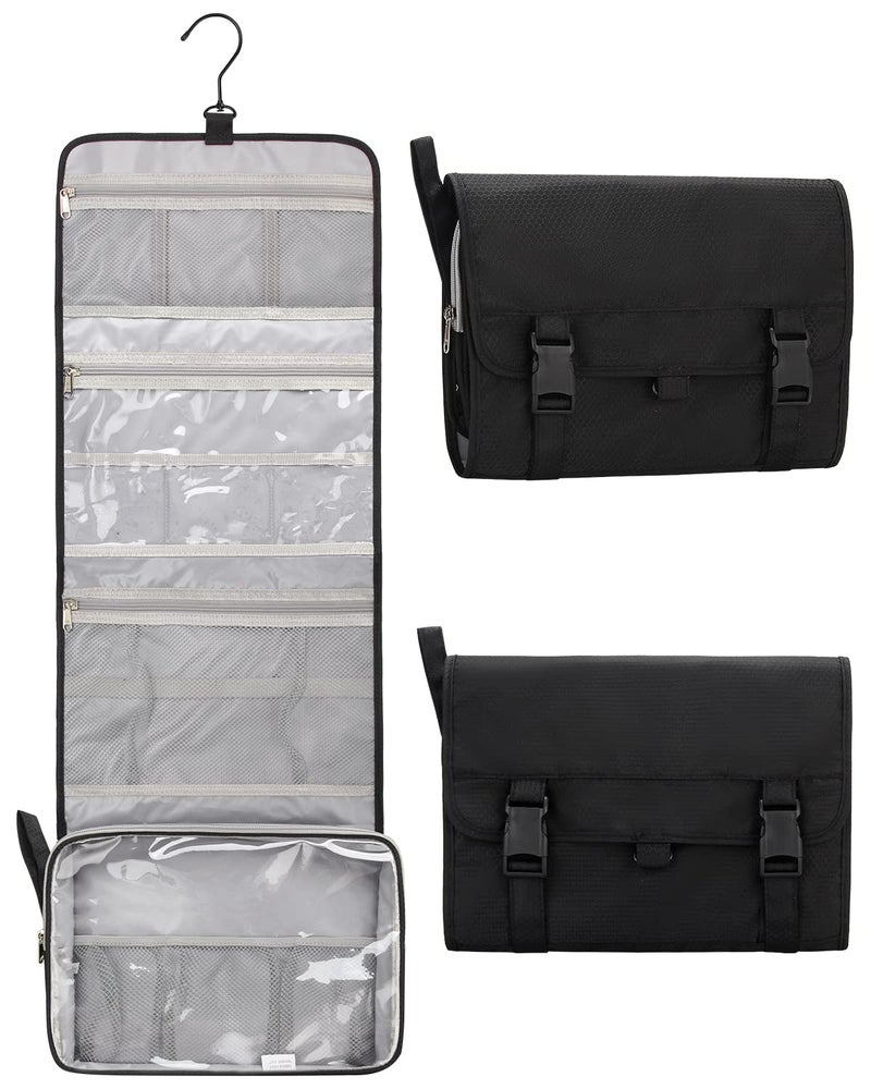 Relavel Travel Toiletry Bag for Men, Hanging Toiletry Bag for Women Makeup Cosmetic Storage Organizer Large Capacity Travel Kit Shaving Bag for Full Sized Container Black - Image 1