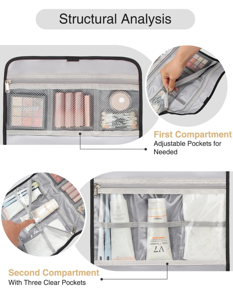 Relavel Travel Toiletry Bag for Men, Hanging Toiletry Bag for Women Makeup Cosmetic Storage Organizer Large Capacity Travel Kit Shaving Bag for Full Sized Container Black - Image 4