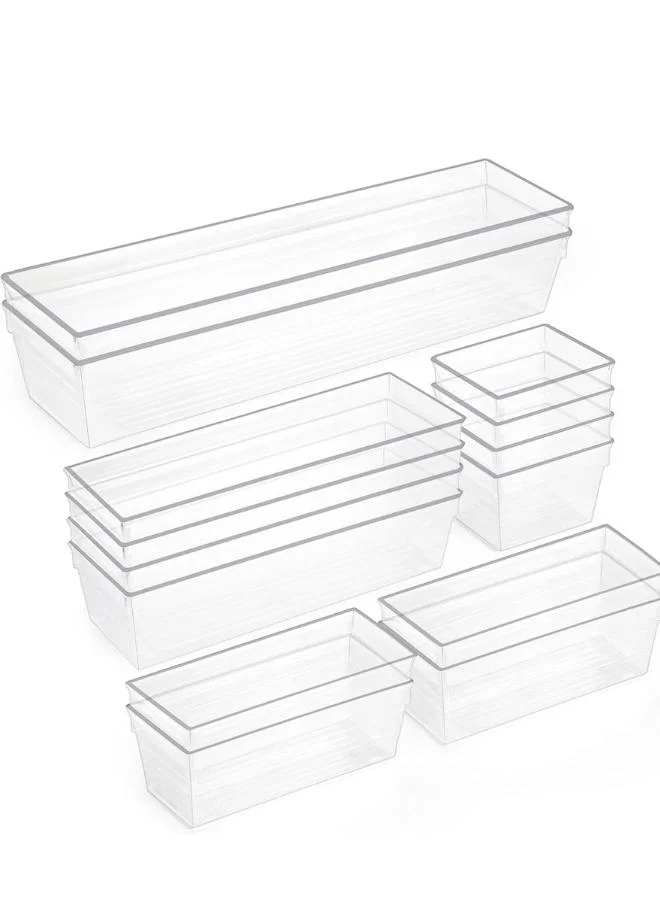 كويزيرا مجموعة منظم أدراج شفاف من 14 قطعة - صواني تخزين متعددة الاستخدامات لمستحضرات التجميل والمجوهرات والأدوات والمزيد