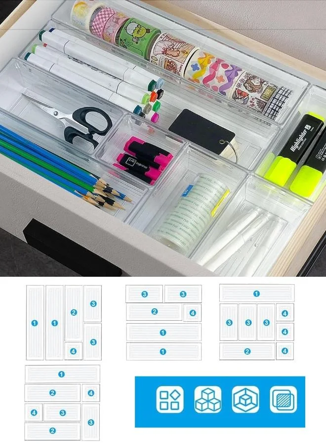 Quesera  14-Piece Clear Drawer Organizer Set – Versatile Storage Trays for Makeup, Jewelry, Gadgets, and More  | Best Price UAE