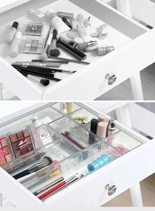 كويزيرا مجموعة منظم أدراج شفاف من 14 قطعة - صواني تخزين متعددة الاستخدامات لمستحضرات التجميل والمجوهرات والأدوات والمزيد