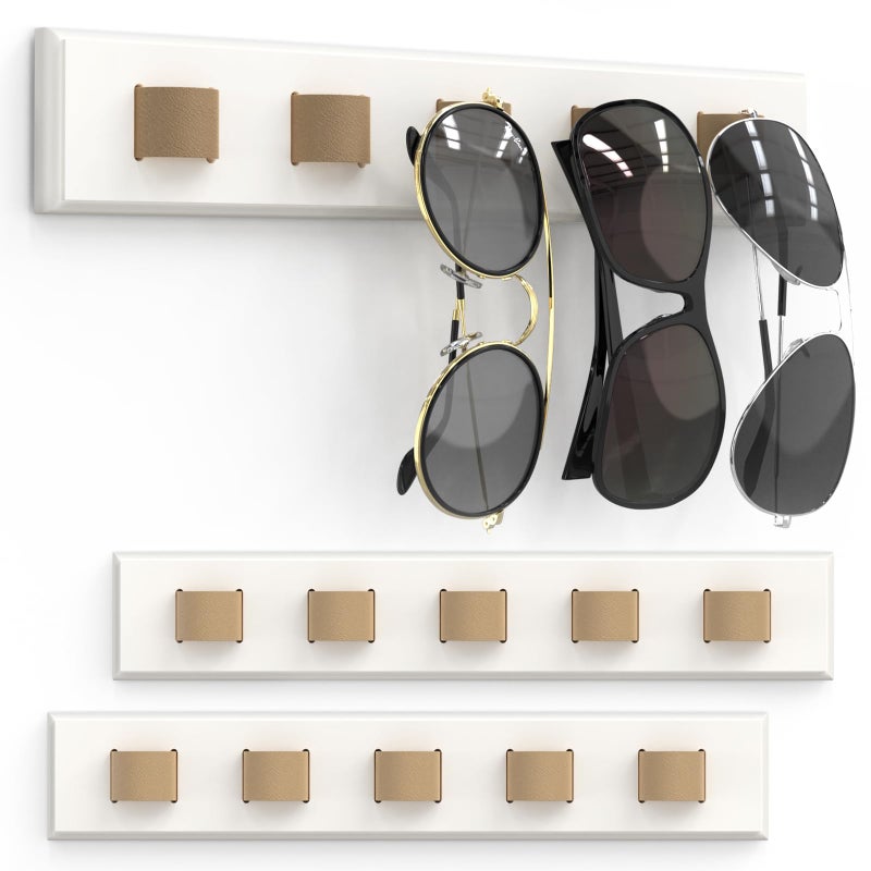 Durmmur 3 Pack Sunglass Organizer Wall Mounted Sunglasses Organizer Wooden Glasses Holder Sunglass Holder Sunglasses Rack for Hanging Your Multiple Eyeglasses for Wall Home DecorCream