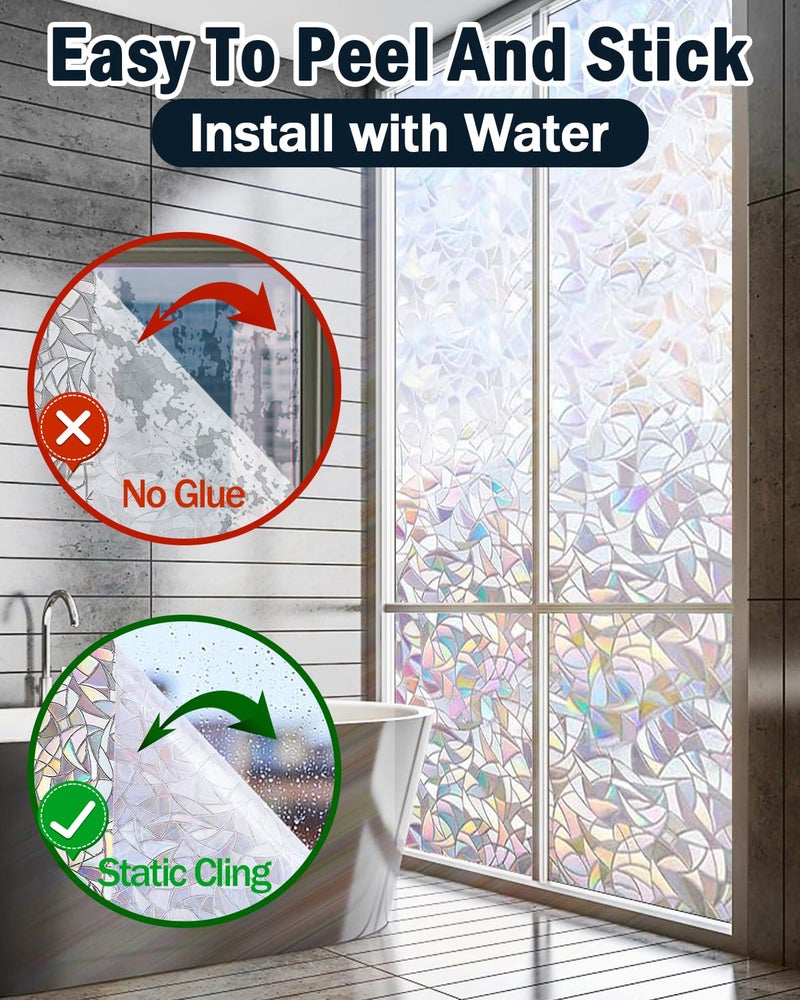 Lovepea Rainbow Window Privacy Film with Installation Tools, 3D Decorative, Stained Glass Decals, Removable, Peep-Proof, Static Cling, Heat Control, UV Protection (17.5 x 78.7 Inch) - Image 3