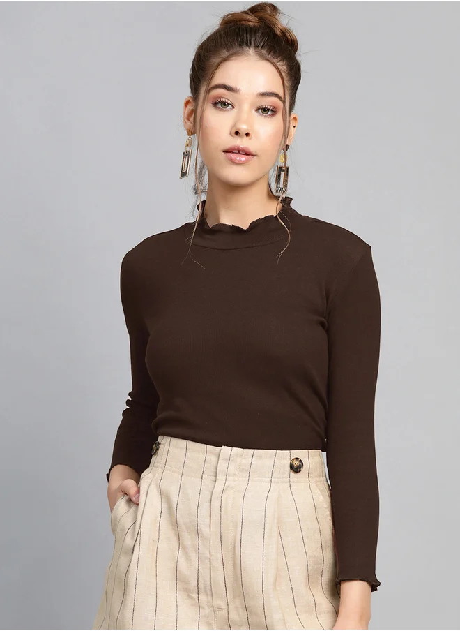 ساسافراس Ribbed High Neck Long Sleeve Top