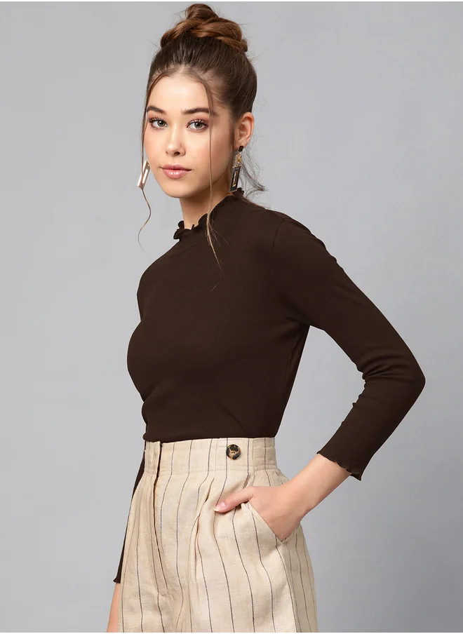 ساسافراس Ribbed High Neck Long Sleeve Top