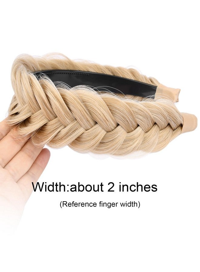 DIGUAN Wide Messy Braided Headband With Teeth Synthetic Hair Plaited Headband High Elasticity Braids Chunky Fishtail Braided Hair Band Hairpiece For Girls Women Beauty Accessory (Honey Blonde) - Image 2