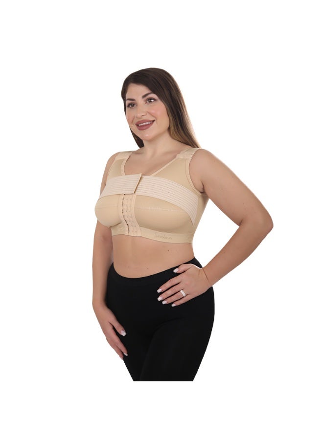 Sedra Shapely Women's post-operative medical bra for breast support and stabilization, compression bra with adjustable upper strap and front snap closure, comfortable design for postural support and faster recovery, beige - Image 1