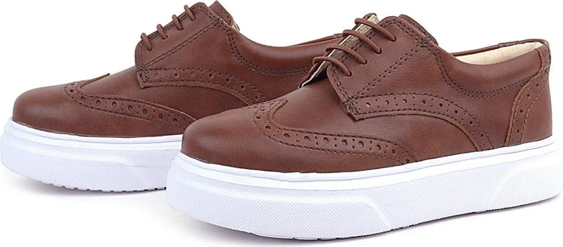 Rakerplus Tan White Sole Oxford Children's Classic Shoes