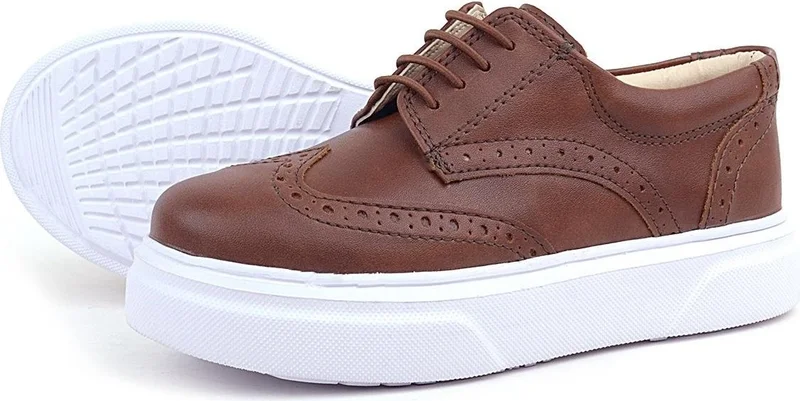Rakerplus Tan White Sole Oxford Children's Classic Shoes