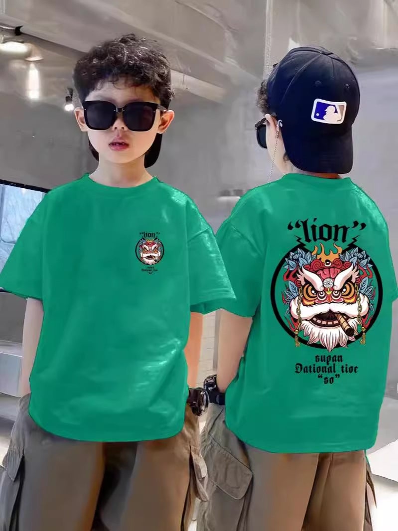 Boys' Cotton Short-Sleeved T-Shirt For Boys And Girls National Tide Middle-Aged Children'S New Summer Chinese Style Summer Clothes Children'S Half-Sleeved - Image 4