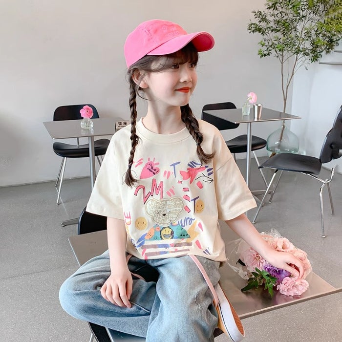 Boys' Cotton Short-Sleeved T-Shirt For Boys And Girls National Tide Middle-Aged Children'S New Summer Chinese Style Summer Clothes Children'S Half-Sleeved - Image 1