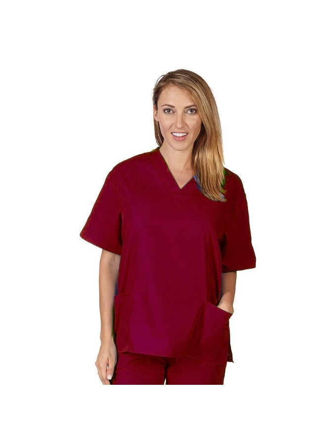 Loquat Womens Medical Scrubs Single Top Medical Uniform Single Printed Top Wine Red - Image 1