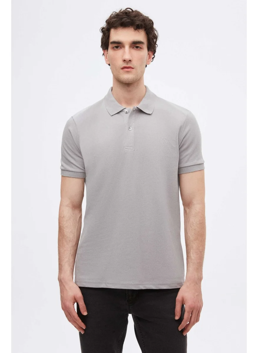 دي أس دامات Regular Fit Khaki/Grey/White Pique Textured 100% Cotton Polo Neck T-Shirt 6HC14ORTBN510