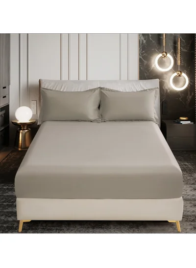 Donetella Bedding Fitted Sheet: 2-Pcs Twin Size Solid Sheet With Pillowcases Set and Soft-Silky 30 Cm Extra Deep Brushed Microfiber Cooling Bed Sheet , Tan